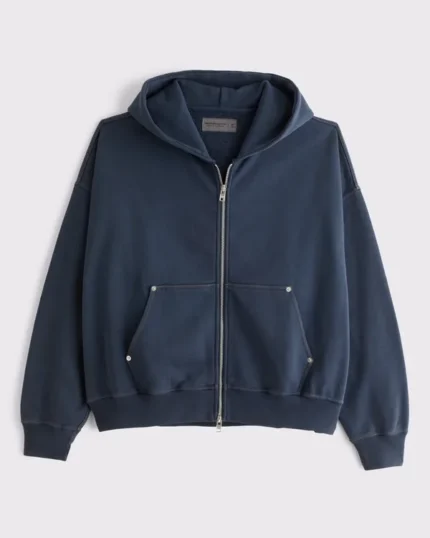Cropped Essential Full-Zip Hoodie​ Navy