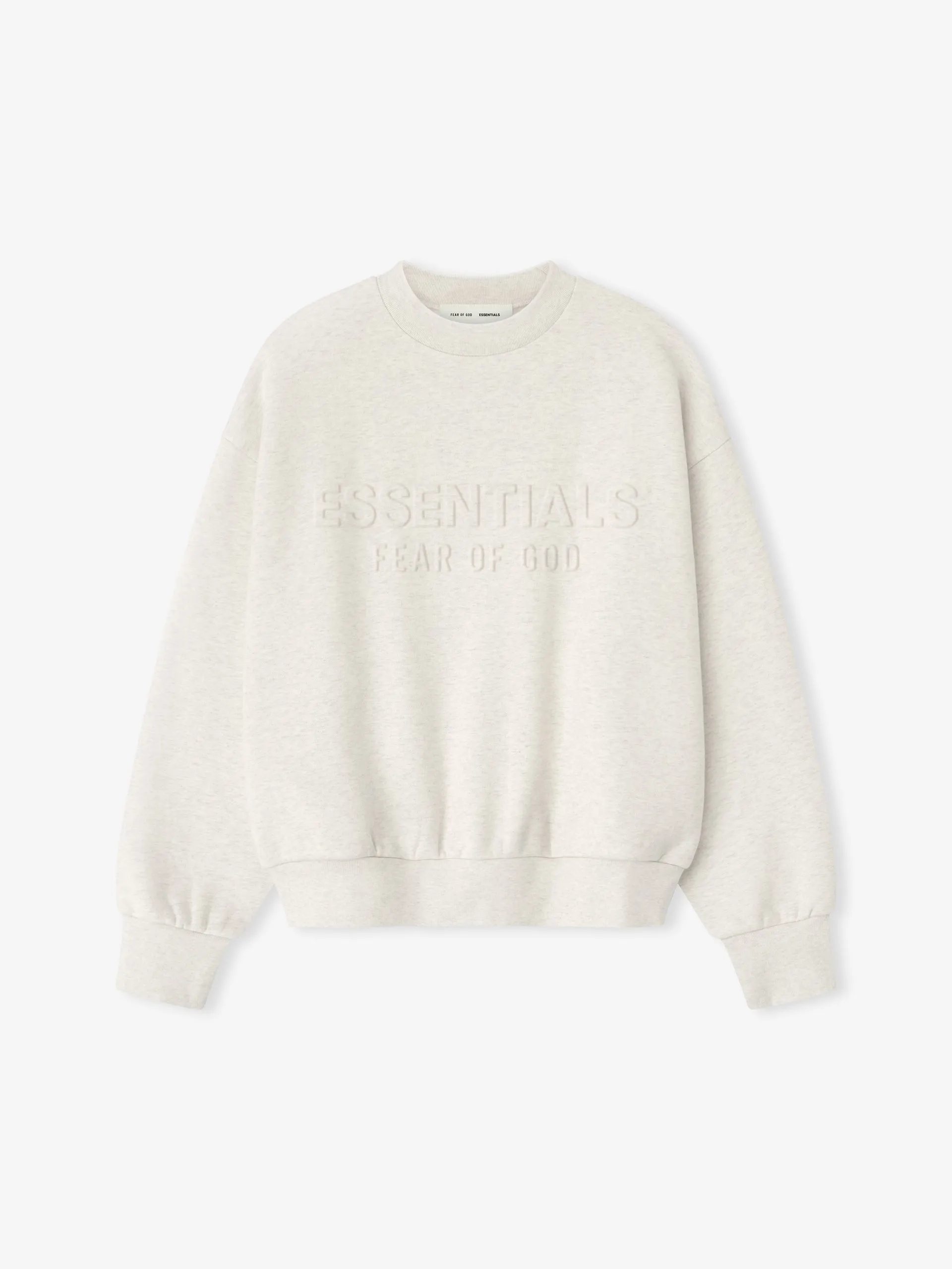 Essentials-Embossed-90s-Fit-Crewneck-Sweatshirt-Oatmeal-Heather-1 Essentials Embossed 90s Fit Crewneck Sweatshirt Oatmeal Heather