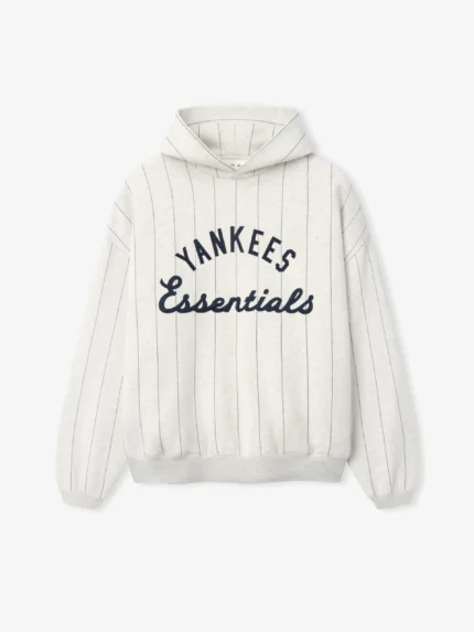 Essentials Yankees Sport Hoodie Oatmeal Heather W Dark Sapphire Pinstripes